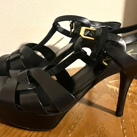 Saint Laurent Black Heels with Strappy Design and Platform Sole - Picture 4 of 7